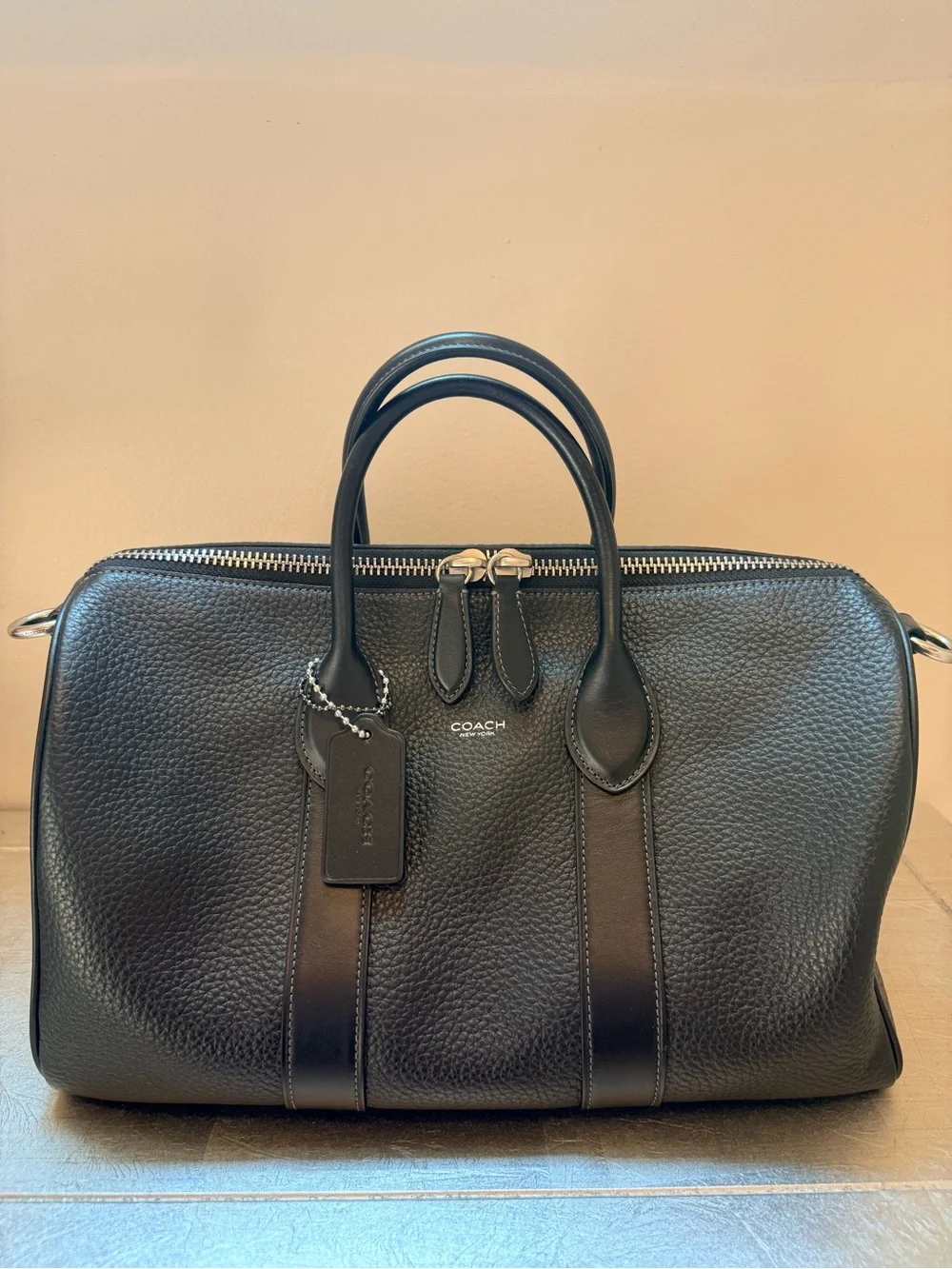 Coach Black Pebbled Leather Weekender Duffel